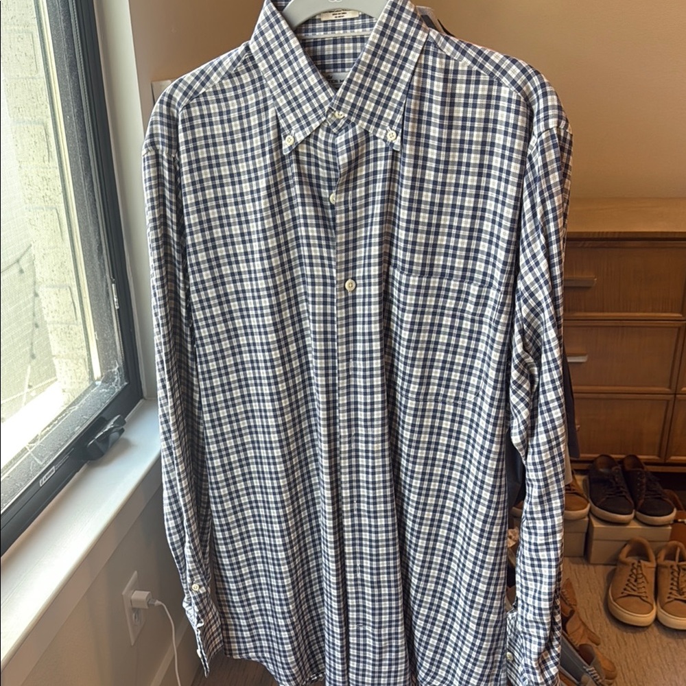 Peter Millar Blue and White Casual Button Down Shirt